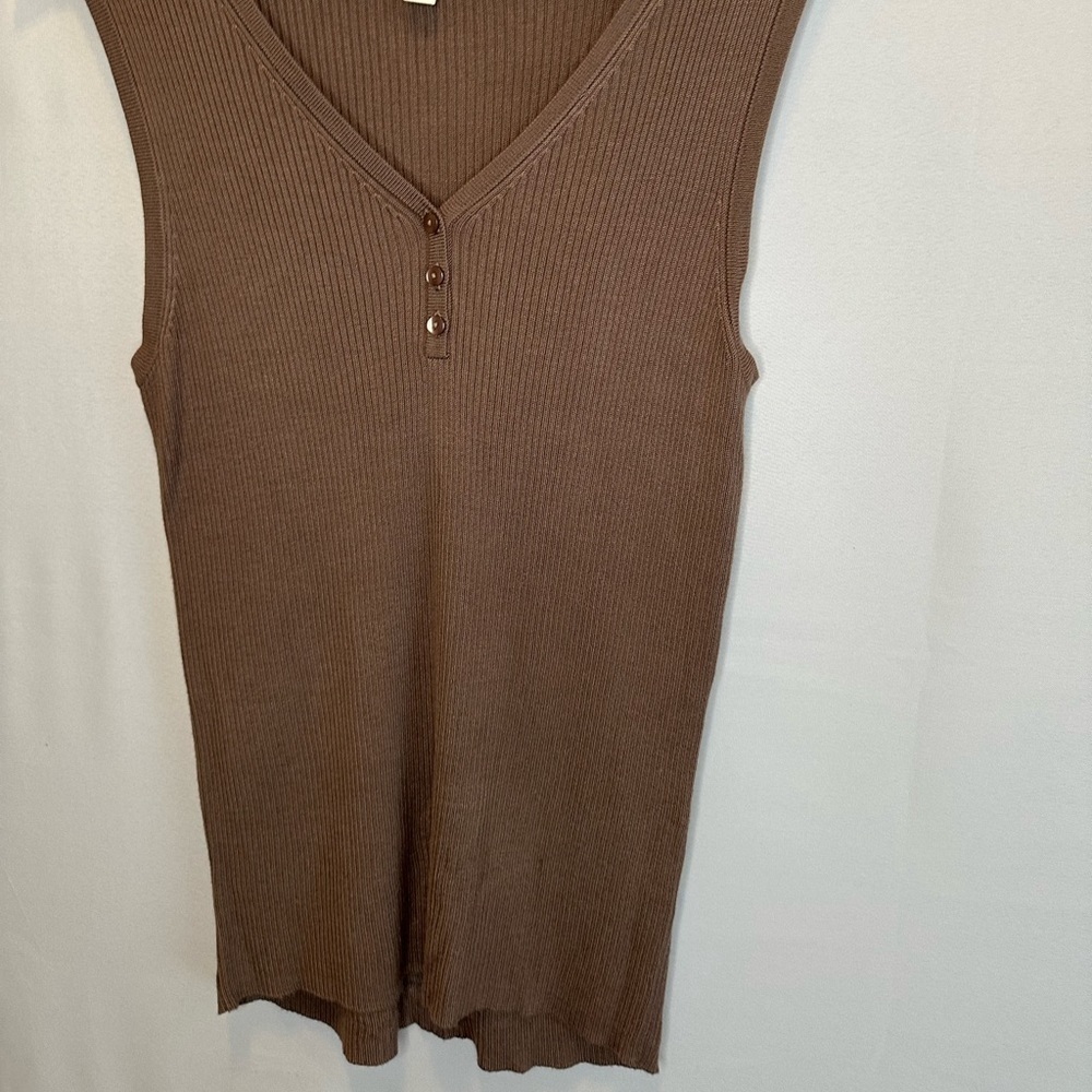 Merona Sweater Vest Womens Knit Ribbed Blouse Top Sz L Sleeveless Stretch Button - Picture 2 of 8